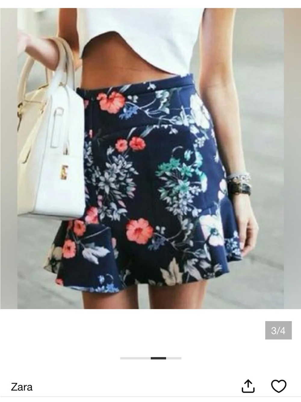 Zara Navy Floral Flared Mini skirt Sz XS